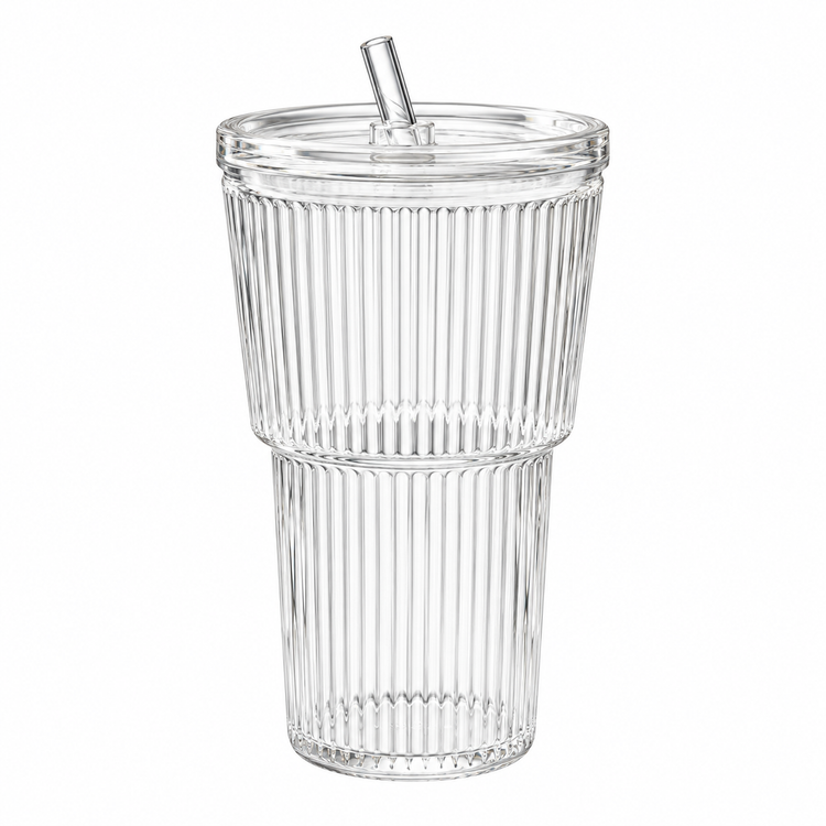 Drinking Glass with Straw - 450ml