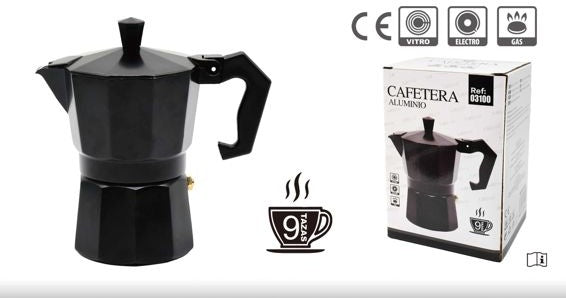 9-Cup Black Aluminum Espresso Maker