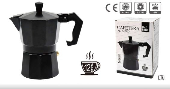 12-Cup Black Aluminum Espresso Maker