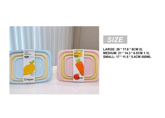 3-Piece Square Food Storage Set (Large, Medium & Small)
