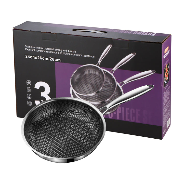 3-Piece Honeycomb Stainless-Steel Frying Pan Set