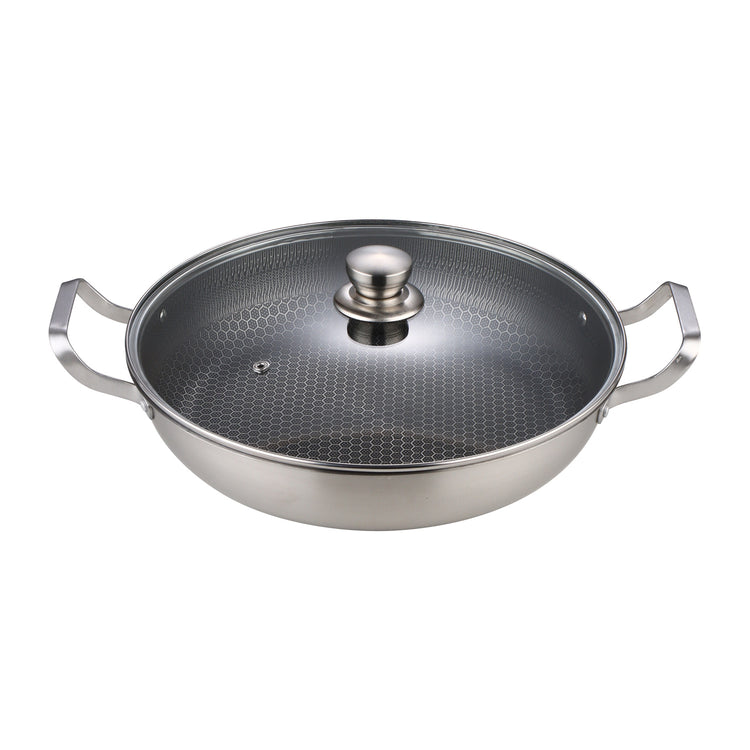 Honeycomb Stainless-Steel Two-Handle Frying Pan with Lid