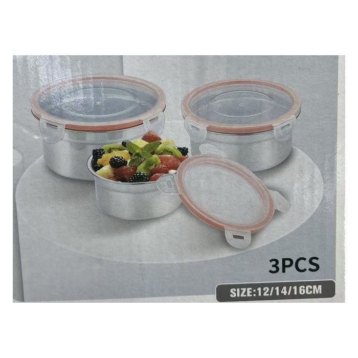 Polished Stainless-Steel Food Container Set, 3-Piece