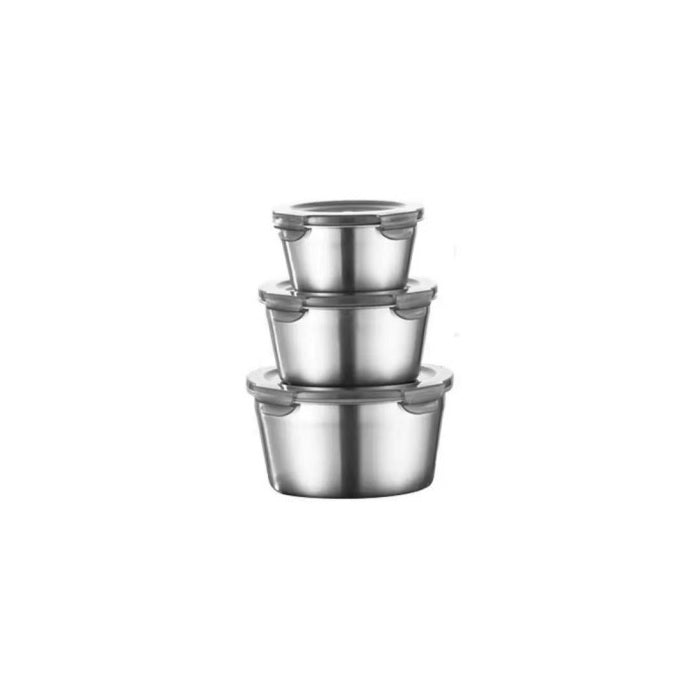 Brushed Stainless-Steel Food Container Set, 3-Piece