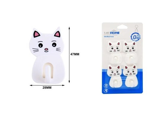 4-Pack Cat Adhesive Hooks