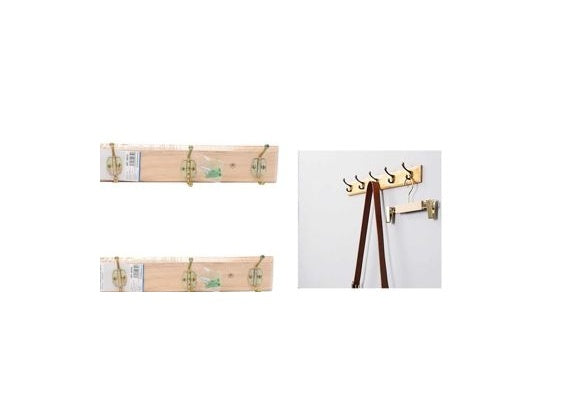 3-Hook Wooden Wall Rack