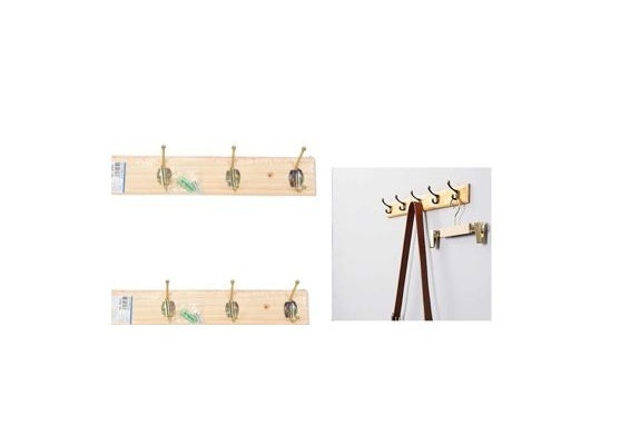 4-Hook Wooden Wall Rack