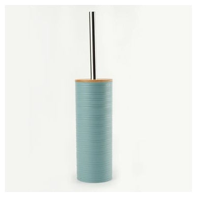 Toilet Brush with Horizontal-Ripple Bamboo Lid, Dusty Blue