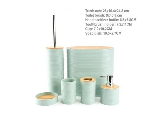 Ribbed Bathroom Accessory Set with Bamboo Lids, Sage Green, 6-Piece