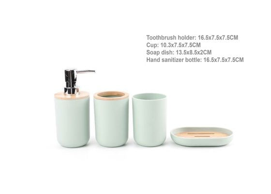 Round Bathroom Accessory Set with Bamboo Lids, Sage Green, 4-Piece