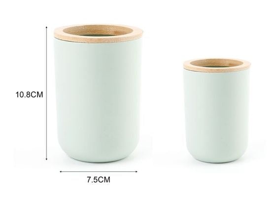 Round Toothbrush Holder With Bamboo Lid Sage Green
