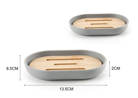 Round Soap Dish With Bamboo Lid Grey