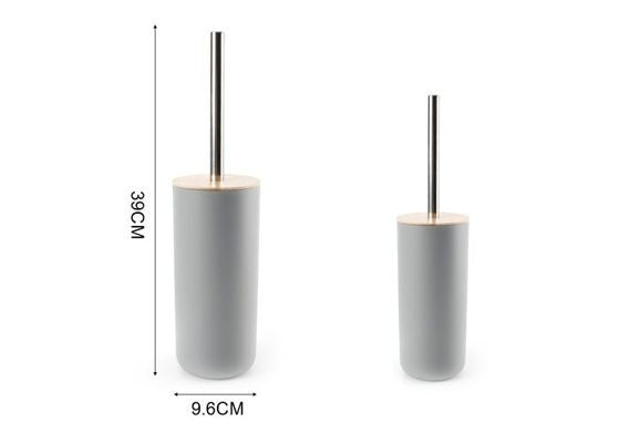Round Toilet Brush With Bamboo Lid Grey