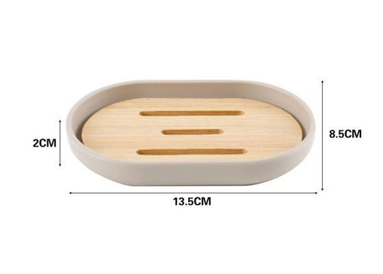Round Soap Dish With Bamboo Lid Beige