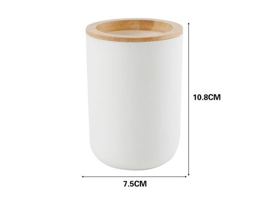 Round Toothbrush Holder With Bamboo Lid White
