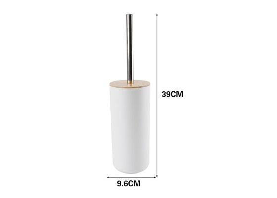Round Toilet Brush With Bamboo Lid White