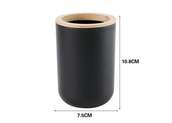 Round Toothbrush Holder With Bamboo Lid Black