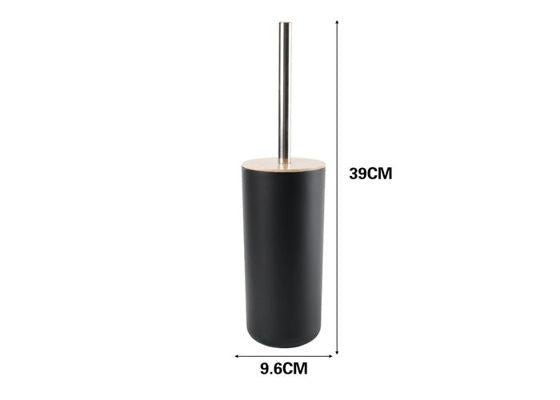 Round Toilet Brush With Bamboo Lid Black