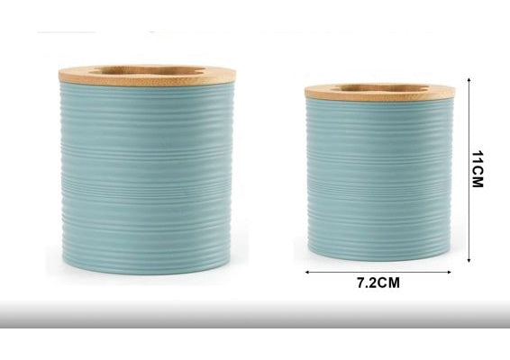 Toothbrush Holder With Horizontal Ripple Bamboo Lid Dusty Blue