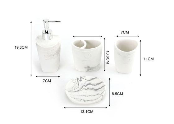 Marble-Pattern Bathroom Accessory Set, 4-Piece