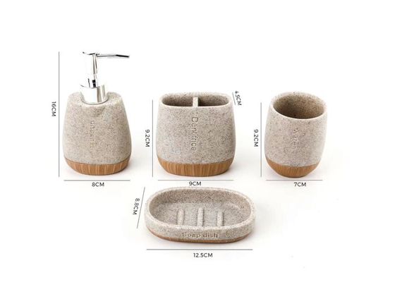 Wood-Base Bathroom Accessory Set, 4-Piece