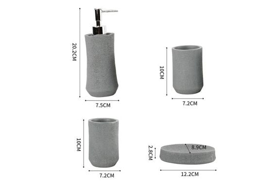 Textured Bathroom Accessory Set, Grey, 4-Piece