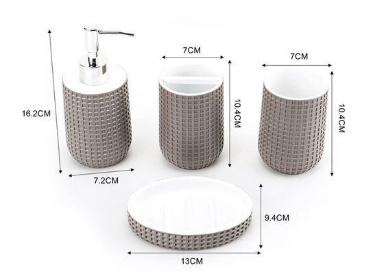 Small-Check Bathroom Accessory Set, Grey, 4-Piece