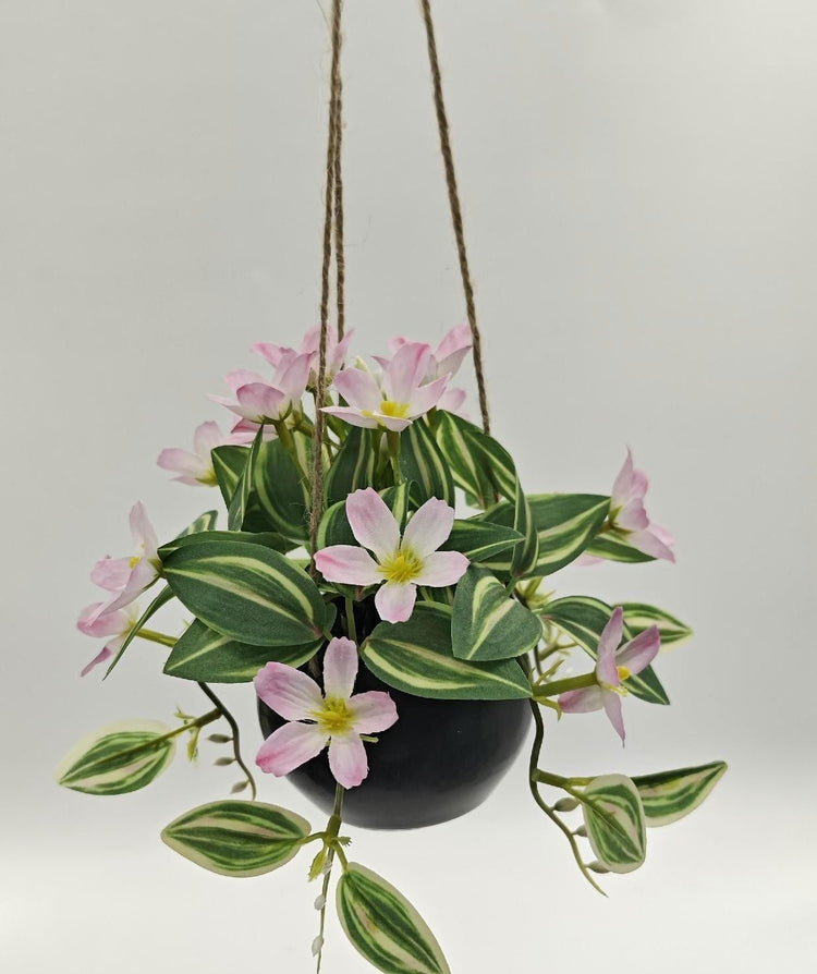 Artificial Hanging Basket with Pink Flowers - 7.5 x 7.5 x 6 in