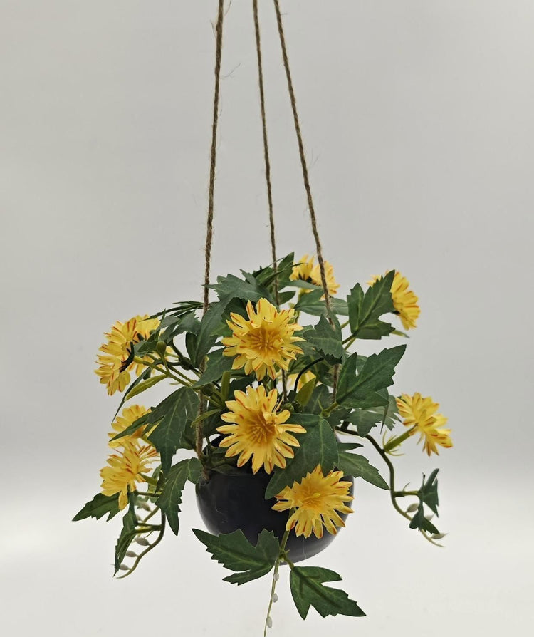 Artificial Hanging Basket with Yellow Daisies - 9 x 9 x 7 in