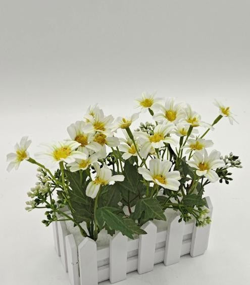 Artificial White Daisy Fence Planter - 7.5 x 5.5 x 7 in