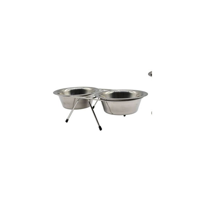 Stainless Steel Double Pet Bowls with Stand, 14 cm