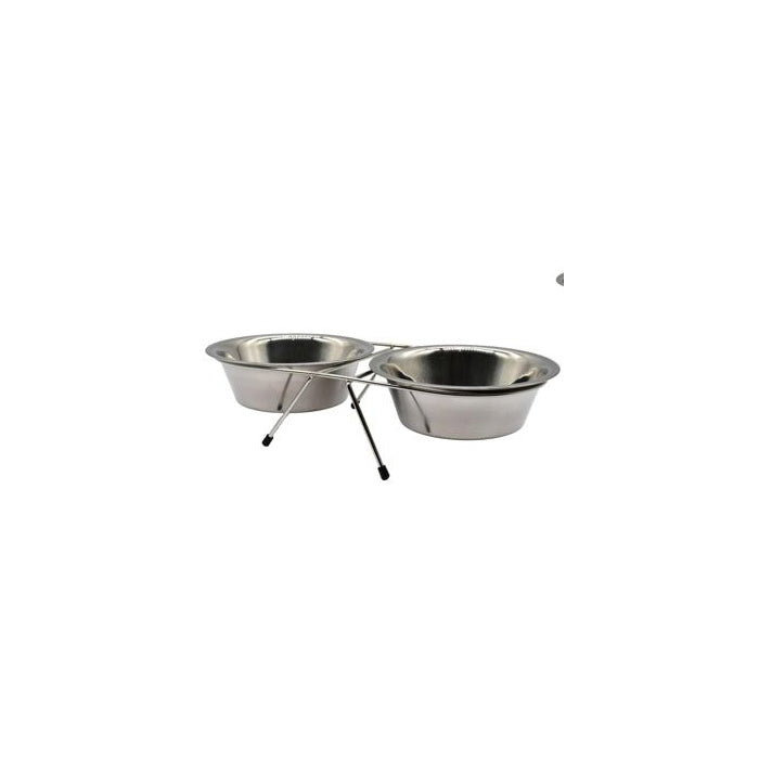 Stainless Steel Double Pet Bowls with Stand, 17 cm