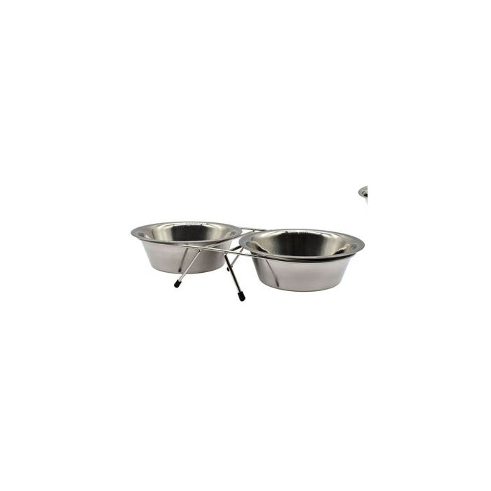 Stainless Steel Double Pet Bowls with Stand, 21 cm