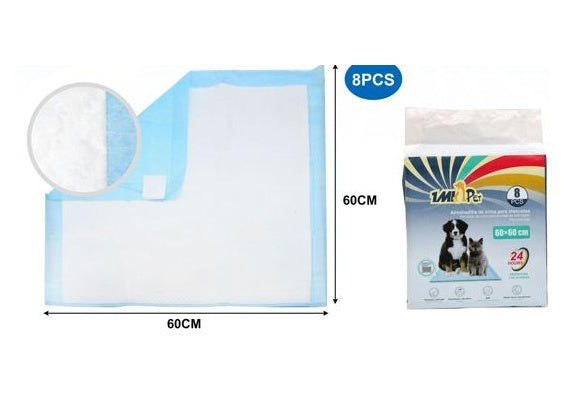 Adhesive Pet Training Pads, 23.6 x 23.6 in, 8-Pack