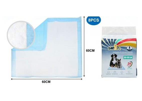 Non-Adhesive Pet Training Pads, 23.6 x 23.6 in, 8-Pack