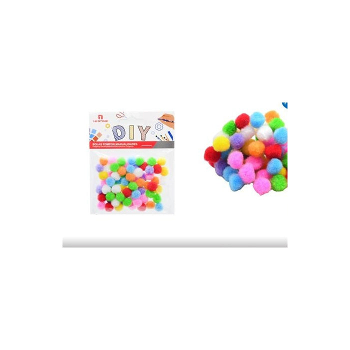 Assorted Colours Craft Pom Poms, 1 cm, 70-Pack