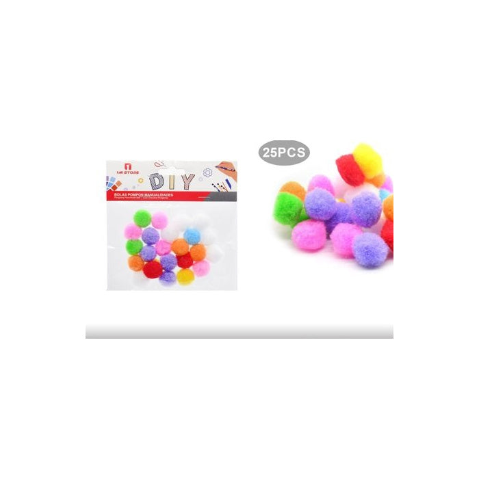 Assorted Colours Craft Pom Poms, 2 cm, 25-Pack