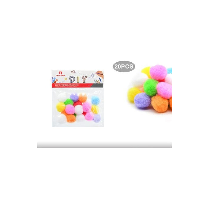 Assorted Colours Craft Pom Poms, 2.5 cm, 20-Pack