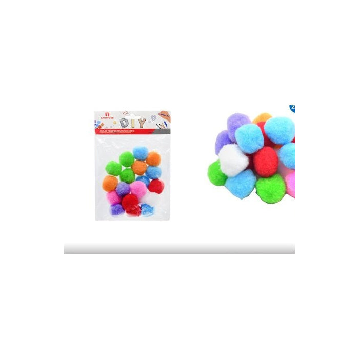 Assorted Colours Craft Pom Poms, 3 cm, 20-Pack
