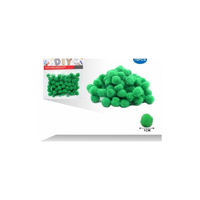 Green Craft Pom Poms, 1 cm, 70-Pack
