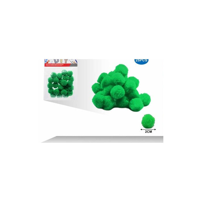 Green Craft Pom Poms, 2 cm, 25-Pack