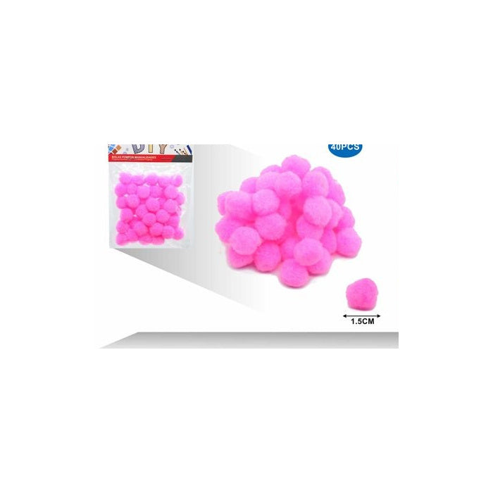 Pink Craft Pom Poms, 1.5 cm, 40-Pack