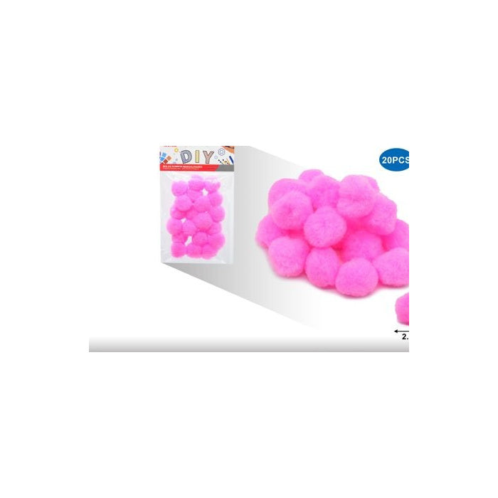 Pink Craft Pom Poms, 2.5 cm, 20-Pack