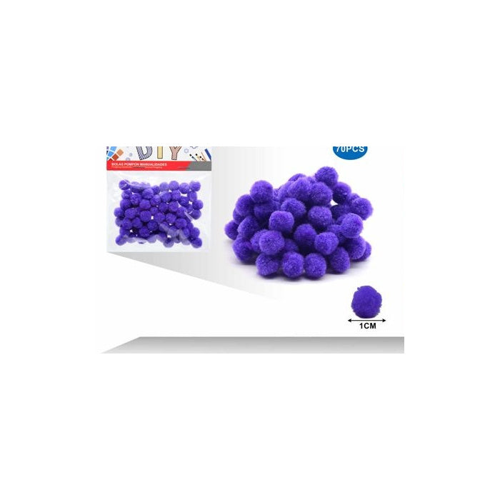 Dark Lilac Craft Pom Poms, 1 cm, 70-Pack
