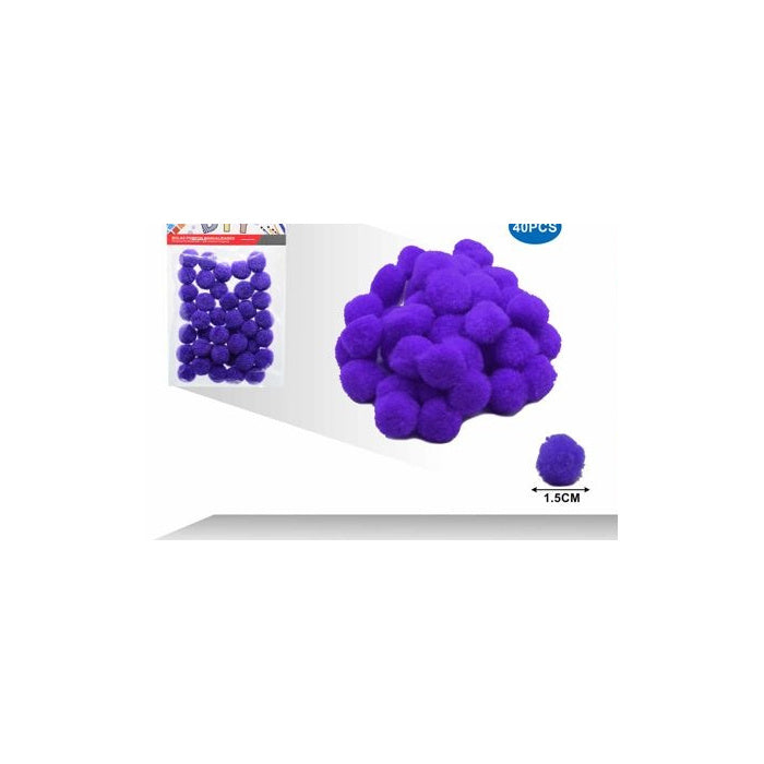Dark Lilac Craft Pom Poms, 1.5 cm, 40-Pack