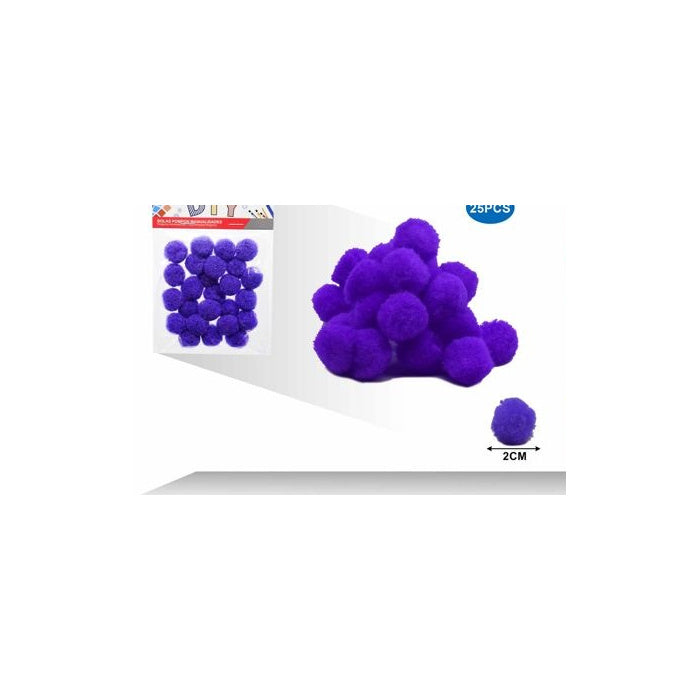 Dark Lilac Craft Pom Poms, 2 cm, 25-Pack