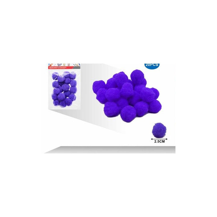 Dark Lilac Craft Pom Poms, 2.5 cm, 20-Pack