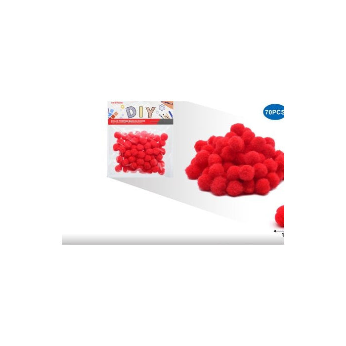 Bright Red Craft Pom Poms, 1 cm, 70-Pack