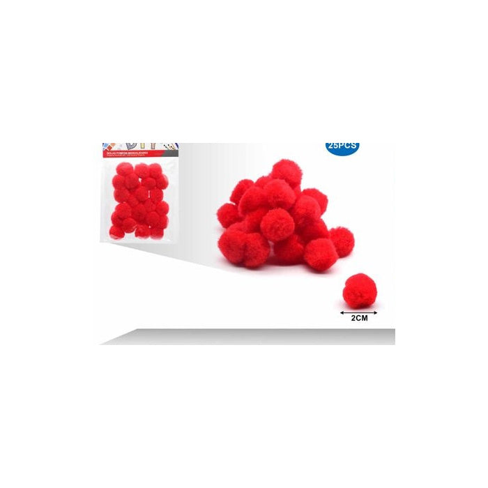 Bright Red Craft Pom Poms, 2 cm, 25-Pack
