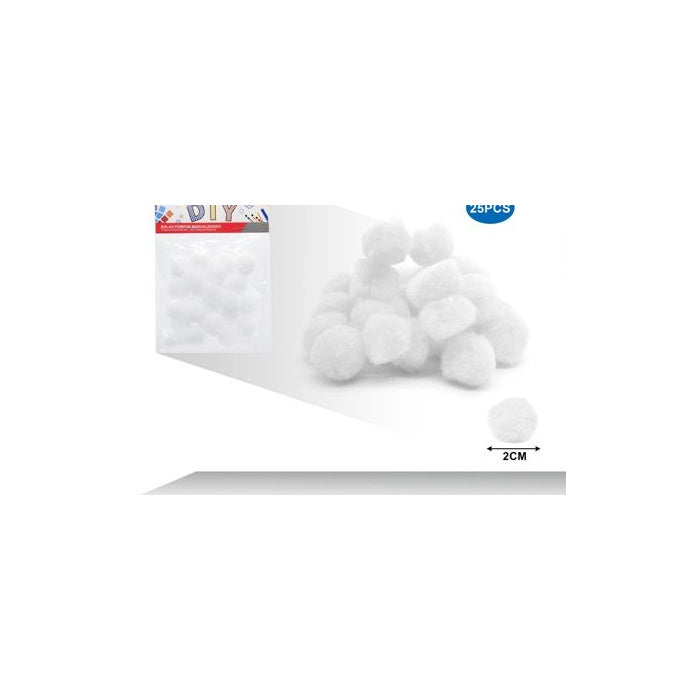 手工毛球 白色 0.8 英寸（2 cm） 25 个